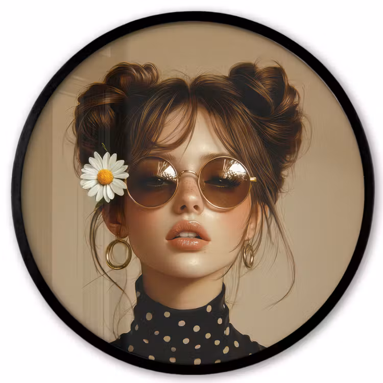 Vrouw - Beige - Bloem - Modern - Portret Fotolijst rond zonder passe partout klein -3d