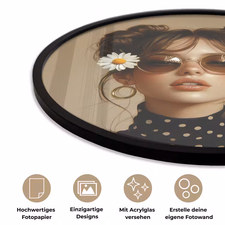Vrouw - Beige - Bloem - Modern - Portret Fotolijst rond zonder passe partout klein -closeup_DE