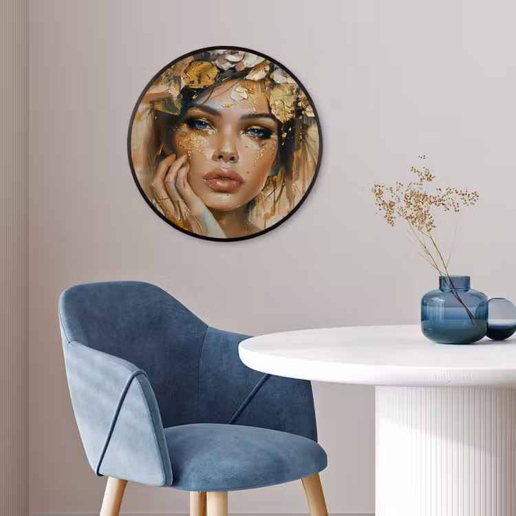 Vrouw - Bloemen - Goud - Portret Fotolijst rond zonder passe partout klein -sfeer2
