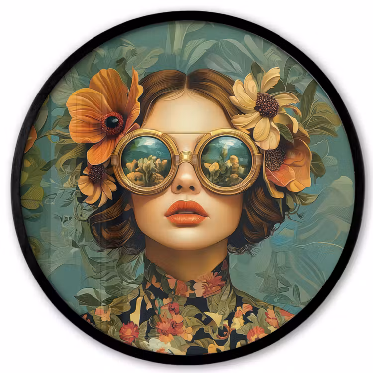 Vrouw - Bloemen - Vlinders - Natuur - Vintage Fotolijst rond zonder passe partout klein -3d