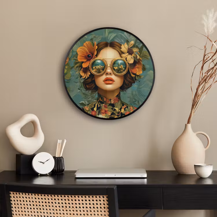 Vrouw - Bloemen - Vlinders - Natuur - Vintage Fotolijst rond zonder passe partout klein -sfeer1
