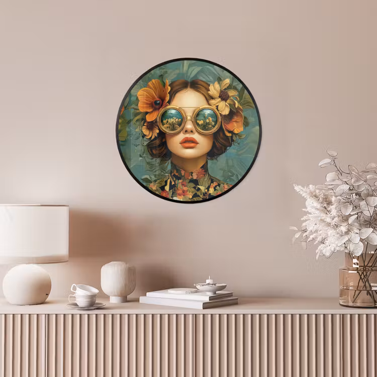 Vrouw - Bloemen - Vlinders - Natuur - Vintage Fotolijst rond zonder passe partout klein -sfeer3