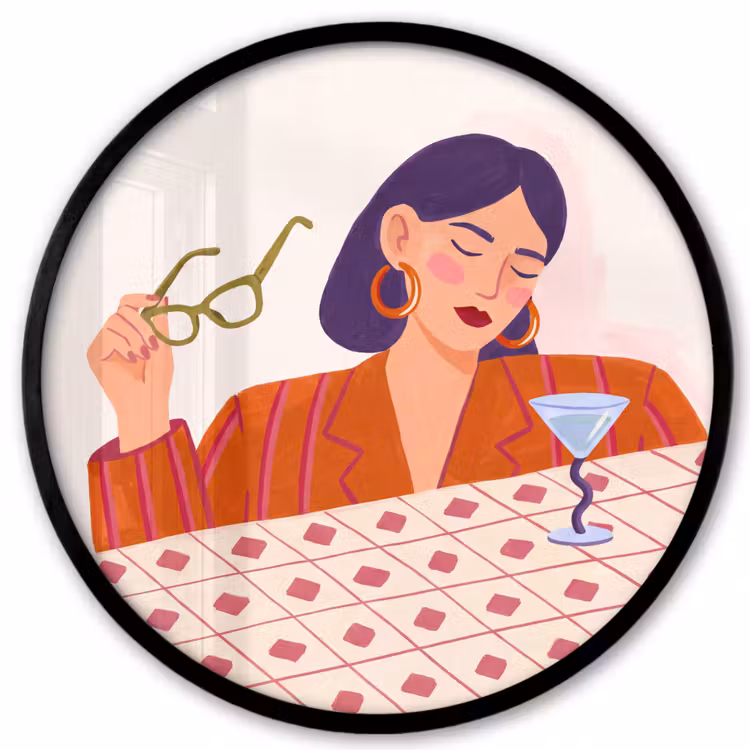 Vrouw - Bril - Cocktail - Illustratie - Modern Fotolijst rond zonder passe partout klein -3d