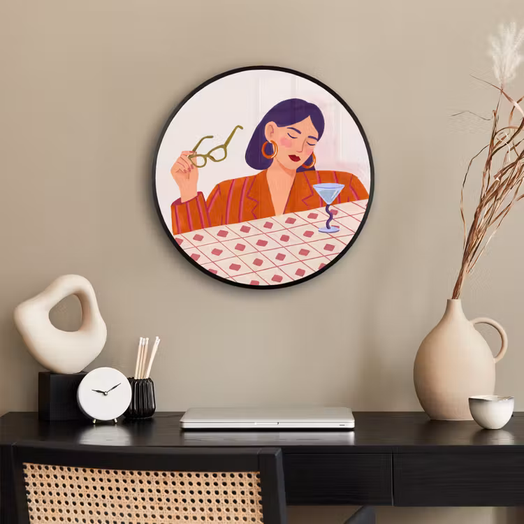 Vrouw - Bril - Cocktail - Illustratie - Modern Fotolijst rond zonder passe partout klein -sfeer1