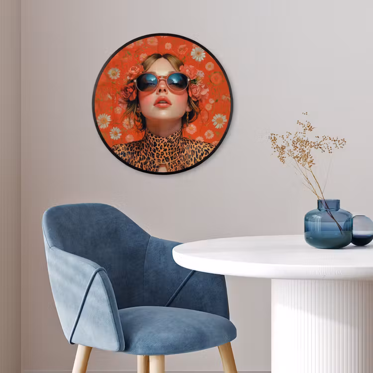 Vrouw - Kleurrijk - Dierenprint - Bloemen Fotolijst rond zonder passe partout klein -sfeer2