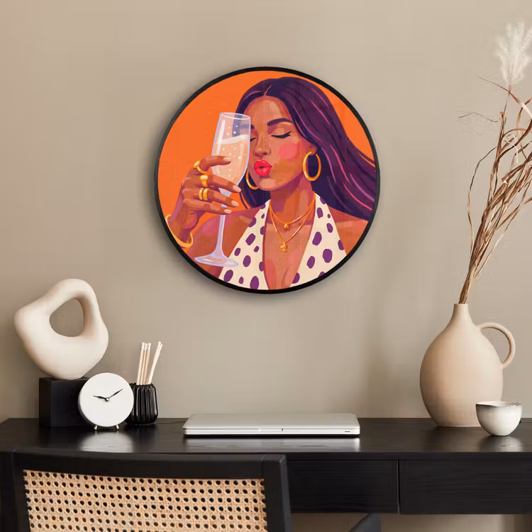 Vrouw - Champagne - Feest - Modern - Oranje Fotolijst rond zonder passe partout klein -sfeer1