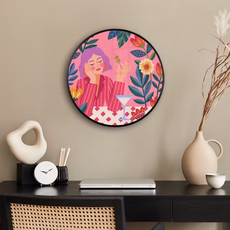 Vrouw - Cocktail - Bloemen - Modern - Roze Fotolijst rond zonder passe partout klein -sfeer1