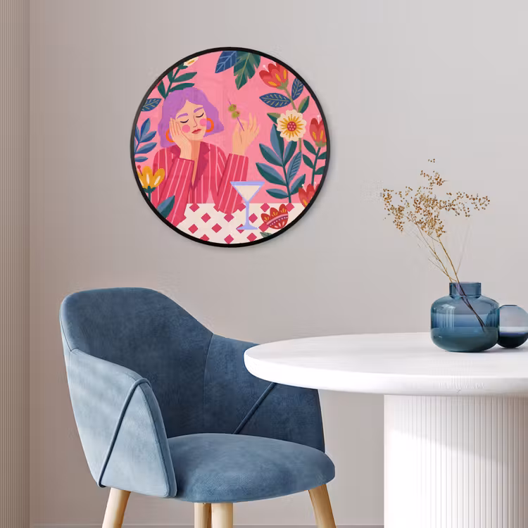 Vrouw - Cocktail - Bloemen - Modern - Roze Fotolijst rond zonder passe partout klein -sfeer2