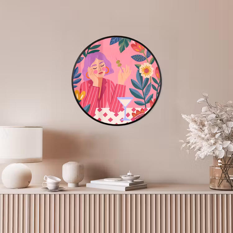 Vrouw - Cocktail - Bloemen - Modern - Roze Fotolijst rond zonder passe partout klein -sfeer3