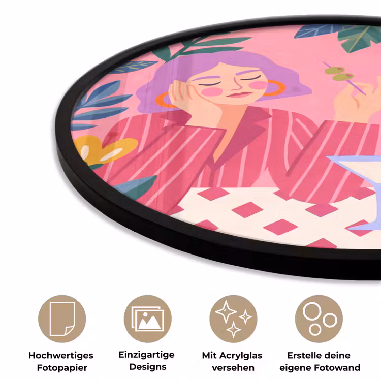 Vrouw - Cocktail - Bloemen - Modern - Roze Fotolijst rond zonder passe partout klein -closeup_DE