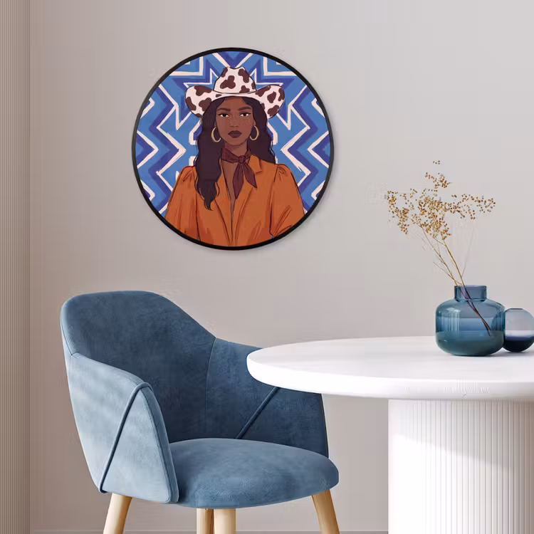 Vrouw - Cowboyhoed - Portret - Modern - Blauw Fotolijst rond zonder passe partout klein -sfeer2