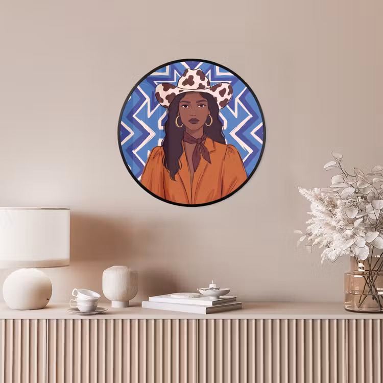Vrouw - Cowboyhoed - Portret - Modern - Blauw Fotolijst rond zonder passe partout klein -sfeer3