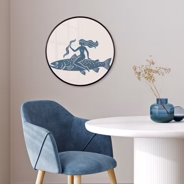 Vrouw - Vis - Fantasie - Abstract - Blauw Fotolijst rond zonder passe partout klein -sfeer2