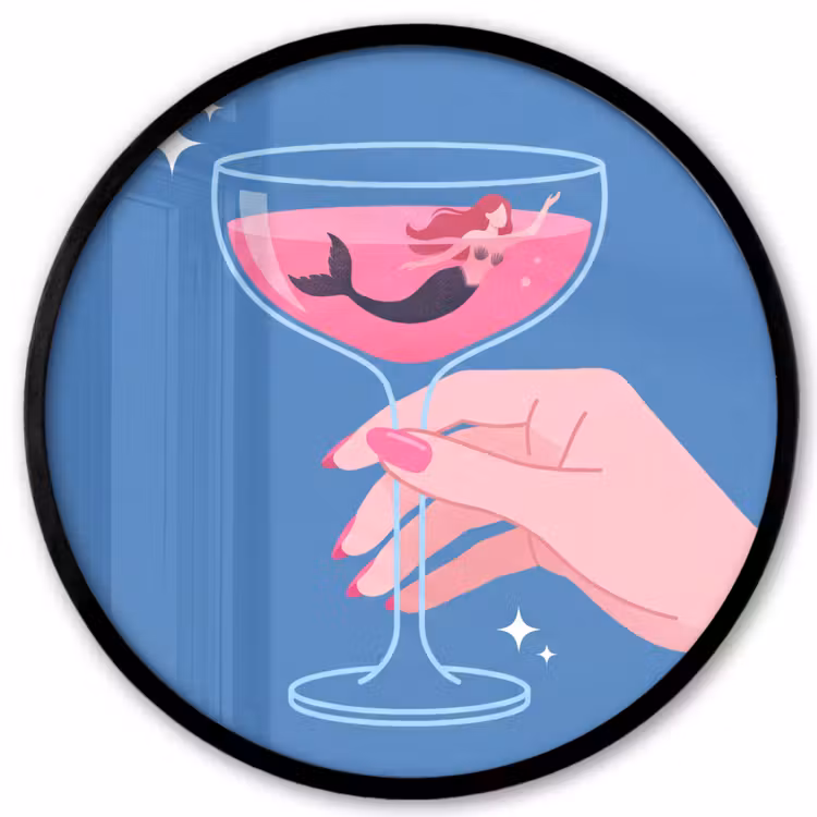 Vrouw - Glas - Abstract - Roze - Blauw Fotolijst rond zonder passe partout klein -3d