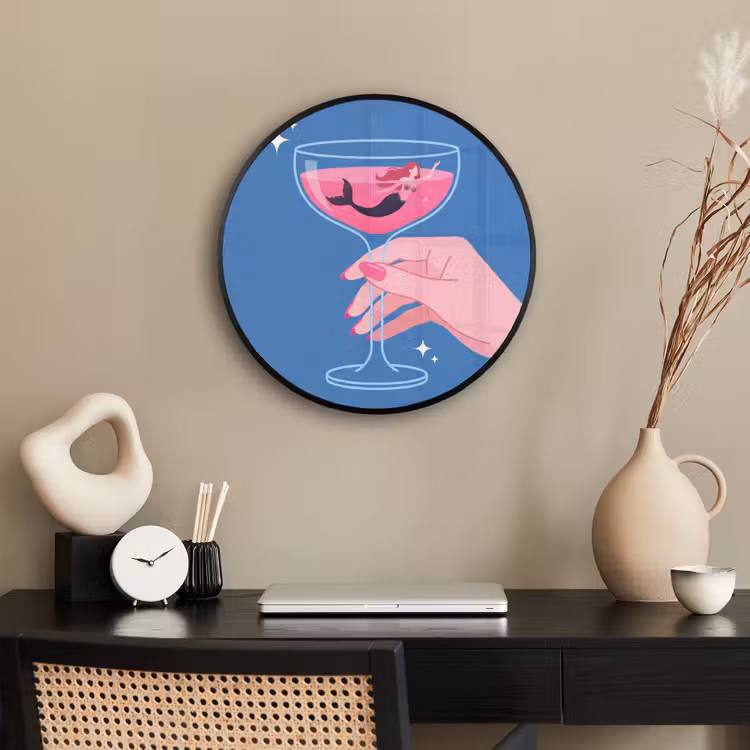 Vrouw - Glas - Abstract - Roze - Blauw Fotolijst rond zonder passe partout klein -sfeer1