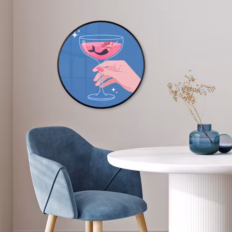 Vrouw - Glas - Abstract - Roze - Blauw Fotolijst rond zonder passe partout klein -sfeer2