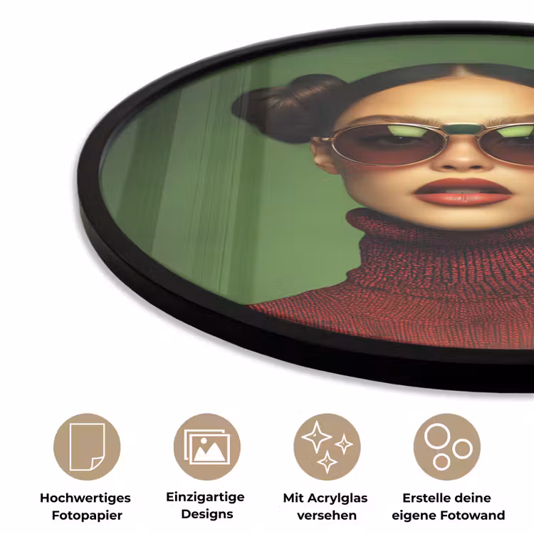 Vrouw - Groen - Bril - Aesthetic - Modern Fotolijst rond zonder passe partout klein -closeup_DE