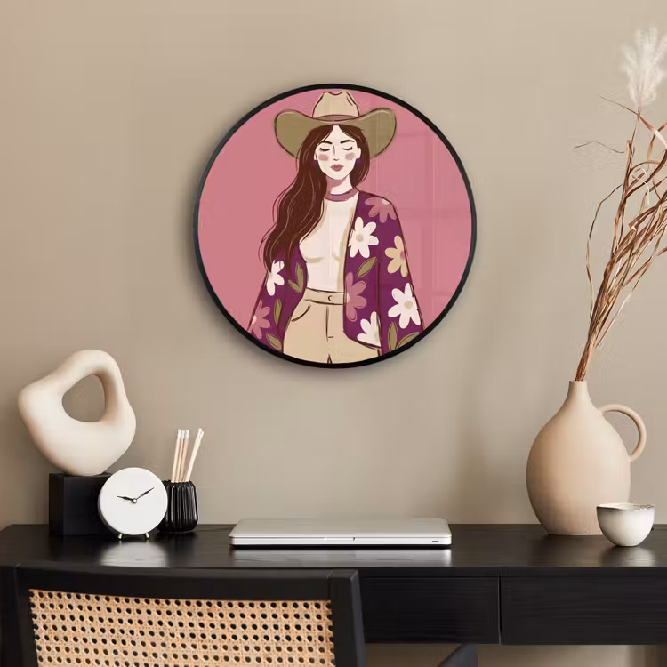 Vrouw - Hoed - Portret - Illustratie - Roze Fotolijst rond zonder passe partout klein -sfeer1