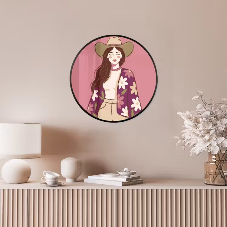 Vrouw - Hoed - Portret - Illustratie - Roze Fotolijst rond zonder passe partout klein -sfeer3