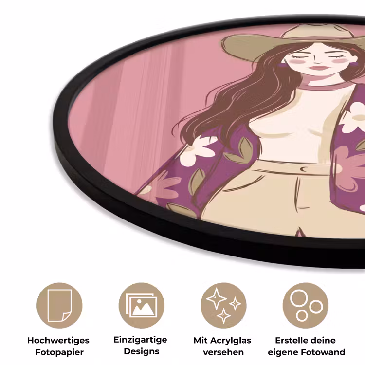 Vrouw - Hoed - Portret - Illustratie - Roze Fotolijst rond zonder passe partout klein -closeup_DE
