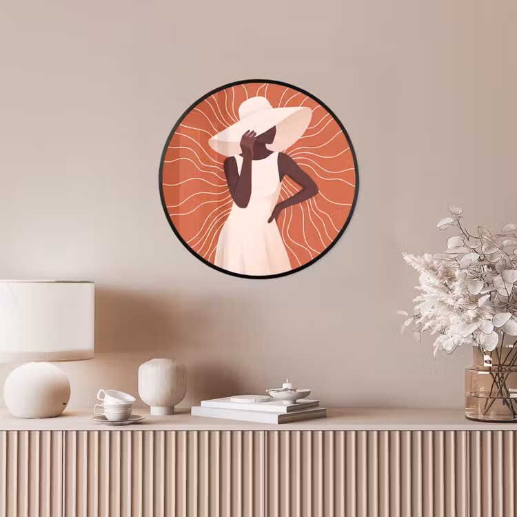 Vrouw - Hoed - Portret - Modern - Beige Fotolijst rond zonder passe partout klein -sfeer3