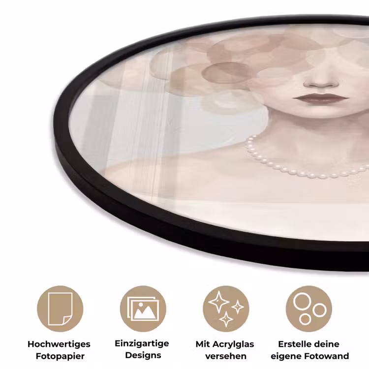 Vrouw - Cirkels - Beige Fotolijst rond zonder passe partout klein -closeup_DE