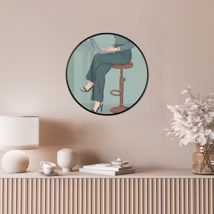 Vrouw - Laptop - Zittend - Illustratie - Groen Fotolijst rond zonder passe partout klein -sfeer3
