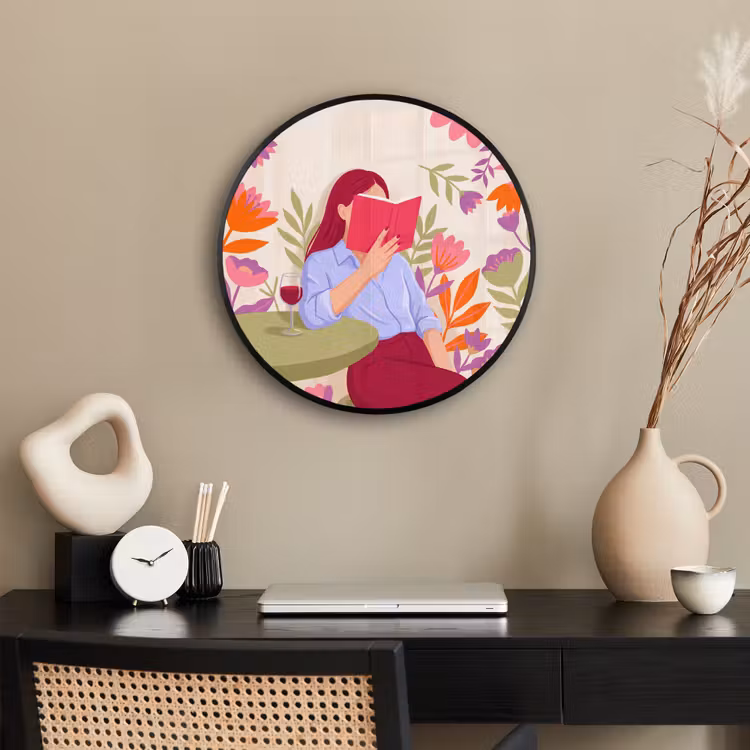 Vrouw - Lezen - Thuis - Modern - Bloemen Fotolijst rond zonder passe partout klein -sfeer1