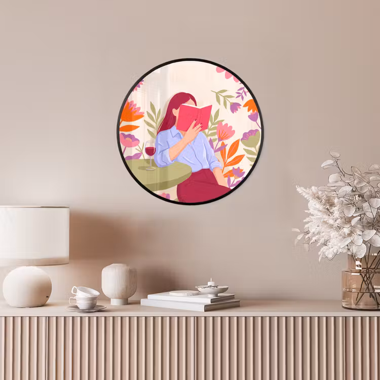 Vrouw - Lezen - Thuis - Modern - Bloemen Fotolijst rond zonder passe partout klein -sfeer3