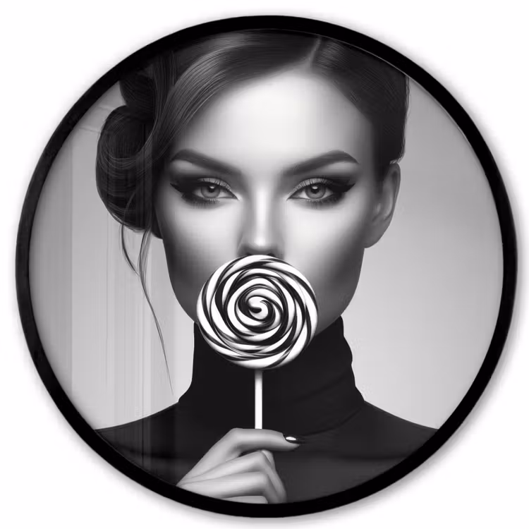 Vrouw - Lolly - Zwart Fotolijst rond zonder passe partout klein -3d