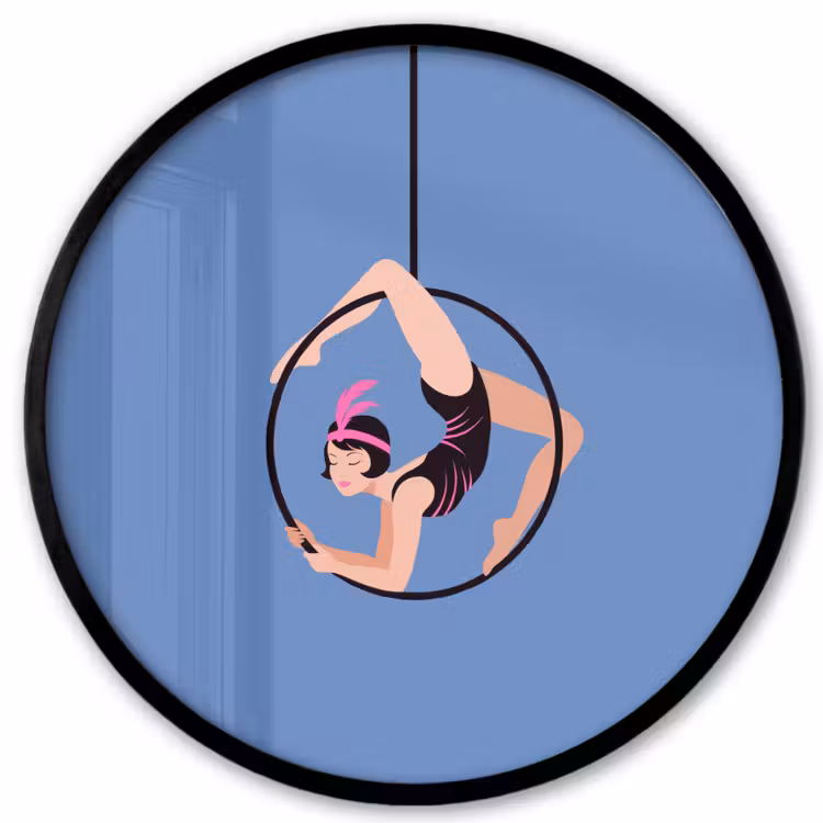 Vrouw - Aerial hoop - Art deco - Illustratie - Blauw Fotolijst rond zonder passe partout klein -3d