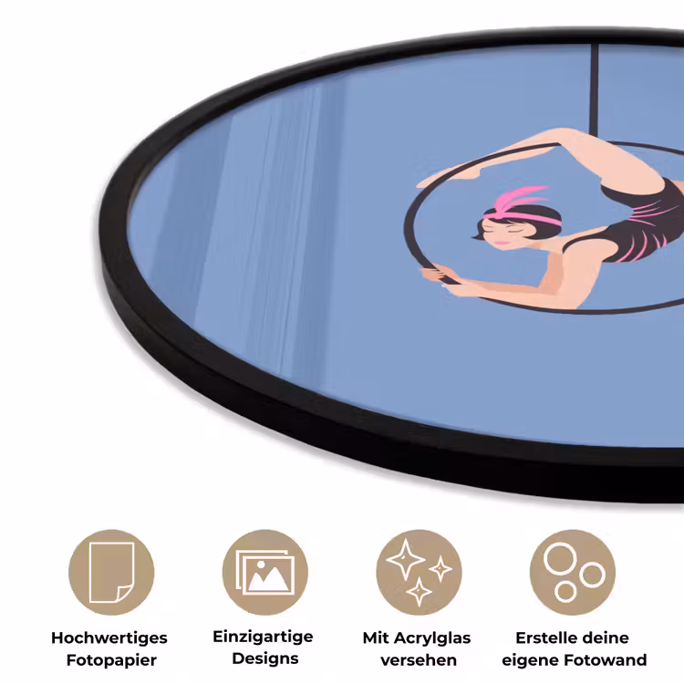 Vrouw - Aerial hoop - Art deco - Illustratie - Blauw Fotolijst rond zonder passe partout klein -closeup_DE