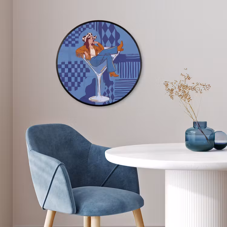 Vrouw - Martini glas - Abstract - Blauw - Kunst Fotolijst rond zonder passe partout klein -sfeer2