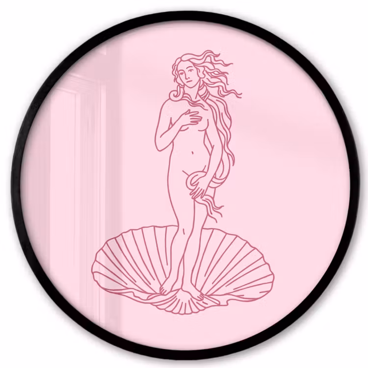 Vrouw - Schelp - Kunst - Lijntekening - Roze Fotolijst rond zonder passe partout klein -3d