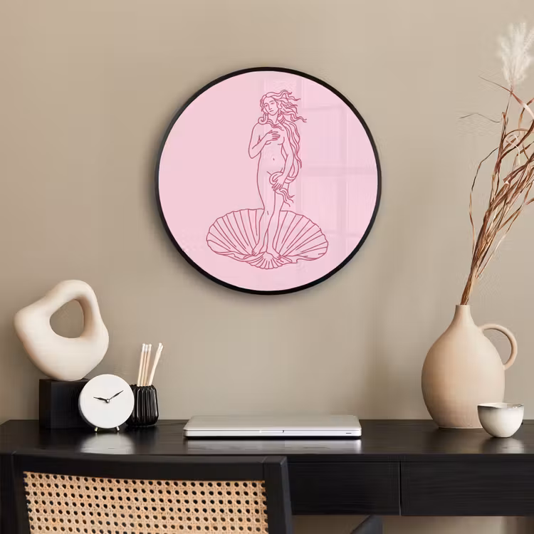 Vrouw - Schelp - Kunst - Lijntekening - Roze Fotolijst rond zonder passe partout klein -sfeer1