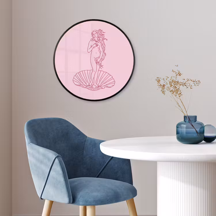 Vrouw - Schelp - Kunst - Lijntekening - Roze Fotolijst rond zonder passe partout klein -sfeer2