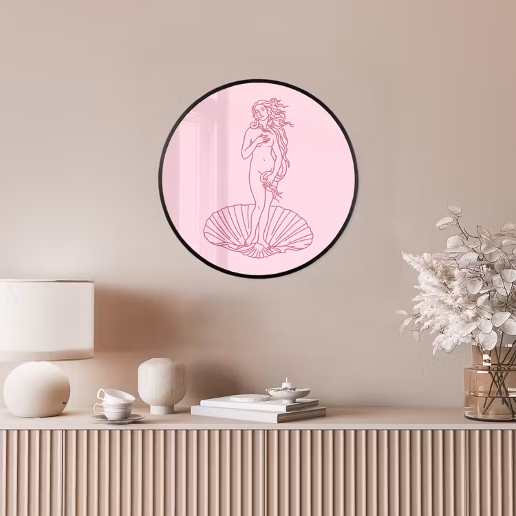 Vrouw - Schelp - Kunst - Lijntekening - Roze Fotolijst rond zonder passe partout klein -sfeer3