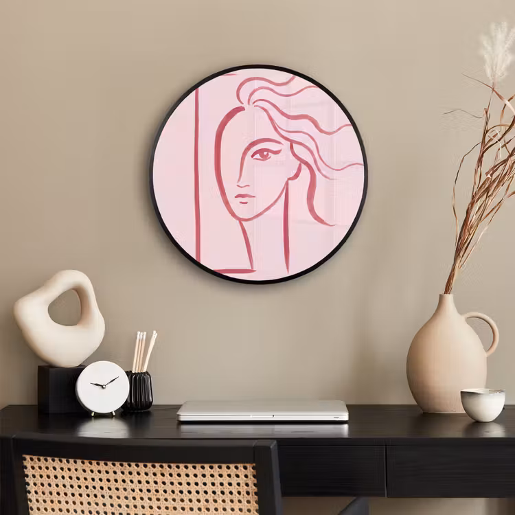 Vrouw - Portret - Abstract - Lijnkunst - Rood Fotolijst rond zonder passe partout klein -sfeer1