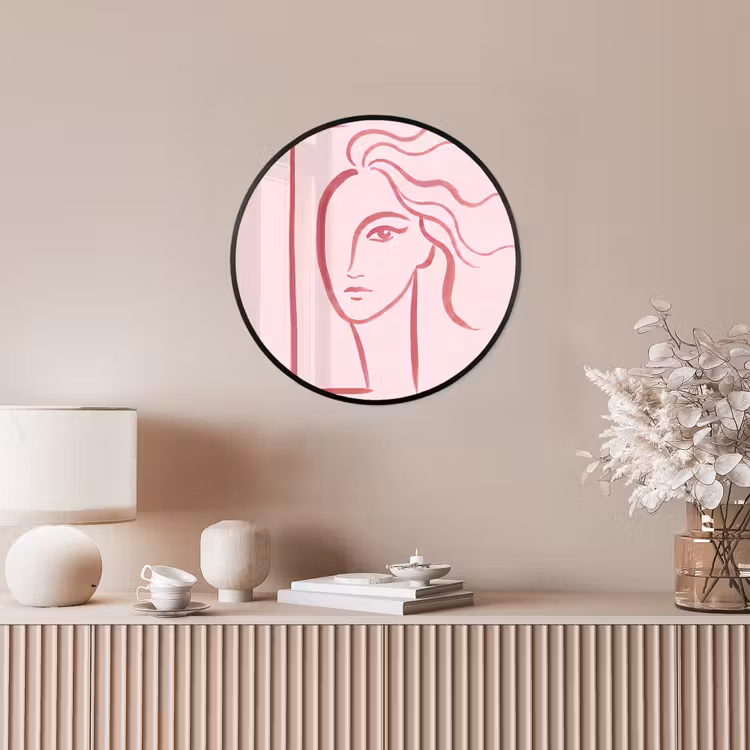 Vrouw - Portret - Abstract - Lijnkunst - Rood Fotolijst rond zonder passe partout klein -sfeer3