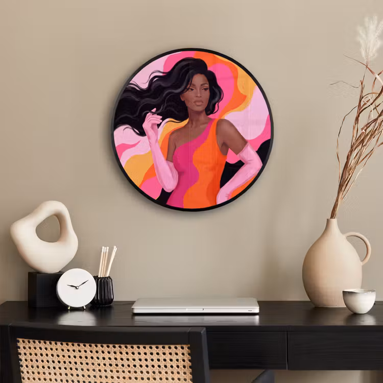 Vrouw - Portret - Kleurrijk - Modern - Kunst Fotolijst rond zonder passe partout klein -sfeer1