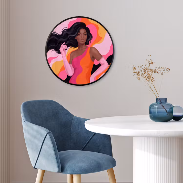 Vrouw - Portret - Kleurrijk - Modern - Kunst Fotolijst rond zonder passe partout klein -sfeer2