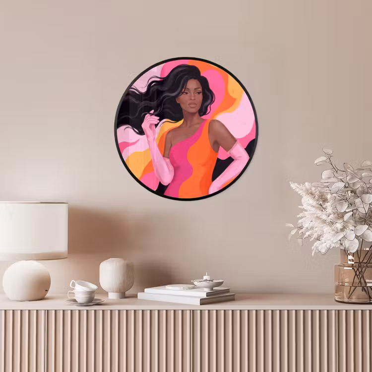 Vrouw - Portret - Kleurrijk - Modern - Kunst Fotolijst rond zonder passe partout klein -sfeer3