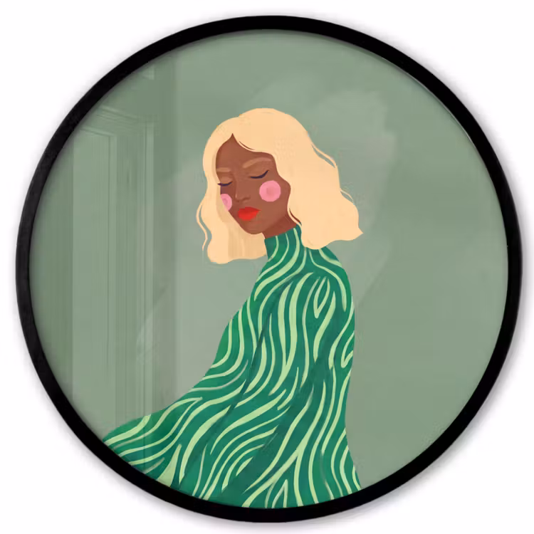 Vrouw - Portret - Illustratie - Modern - Groen Fotolijst rond zonder passe partout klein -3d
