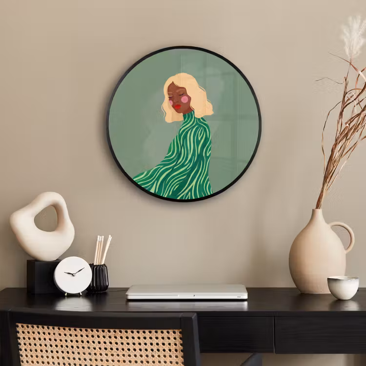 Vrouw - Portret - Illustratie - Modern - Groen Fotolijst rond zonder passe partout klein -sfeer1