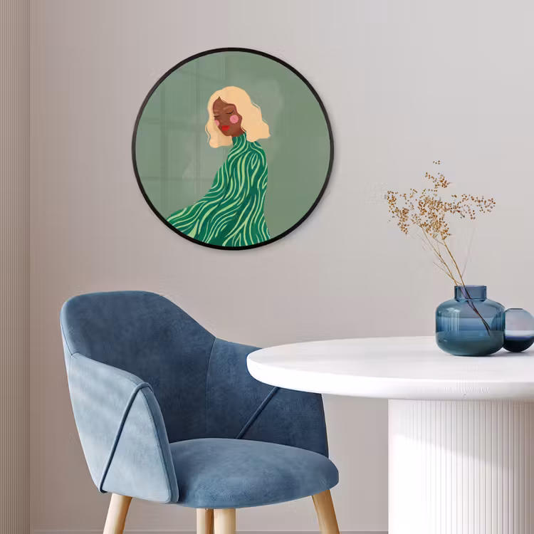 Vrouw - Portret - Illustratie - Modern - Groen Fotolijst rond zonder passe partout klein -sfeer2