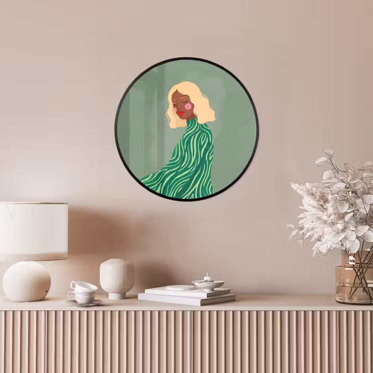 Vrouw - Portret - Illustratie - Modern - Groen Fotolijst rond zonder passe partout klein -sfeer3