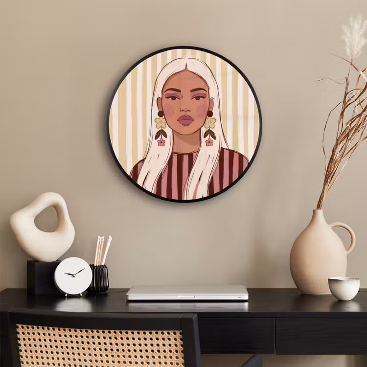 Vrouw - Portret - Illustratie - Modern - Roze Fotolijst rond zonder passe partout klein -sfeer1