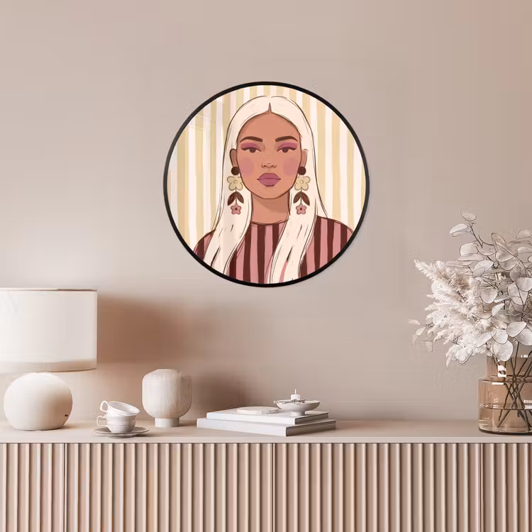Vrouw - Portret - Illustratie - Modern - Roze Fotolijst rond zonder passe partout klein -sfeer3