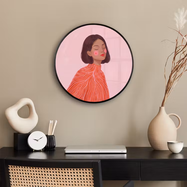 Vrouw - Portret - Modern - Kunst - Roze Fotolijst rond zonder passe partout klein -sfeer1