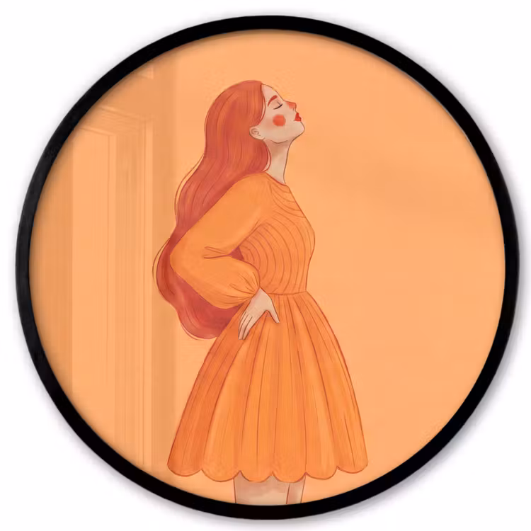 Vrouw - Profiel - Mensen - Modern - Oranje Fotolijst rond zonder passe partout klein -3d